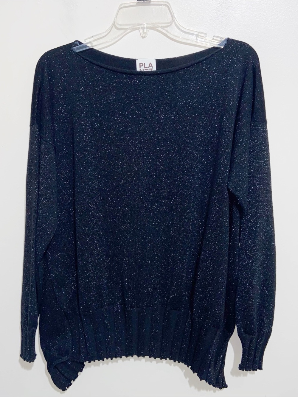 Planet By Lauren G Top Womens O/S Black Metallic Relaxed Sweater Lagenlook *Read